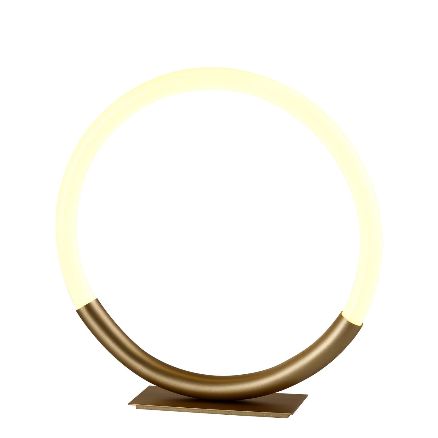 LED-Tischlampe mit rundem Lichtbogen, goldener Fuß, warmweißer Leuchtring
