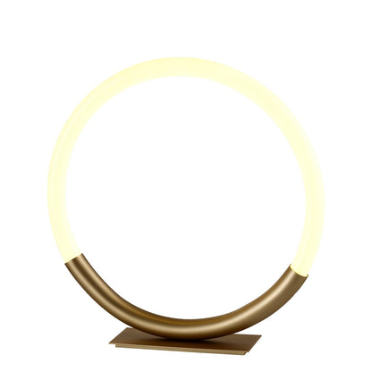 LED-Tischlampe mit rundem Lichtbogen, goldener Fuß, warmweißer Leuchtring