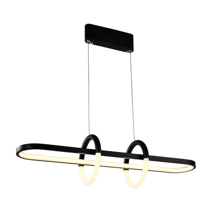 LED-Pendelleuchte mit mattschwarzem Deckenbaldachin und zwei ringförmigen Lichtbögen
