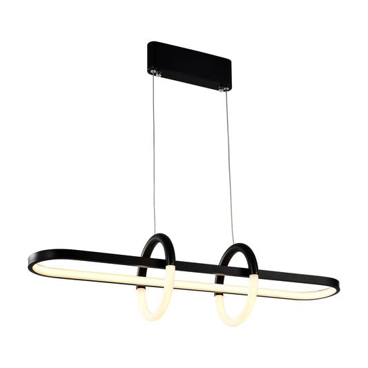 LED-Pendelleuchte mit mattschwarzem Deckenbaldachin und zwei ringförmigen Lichtbögen