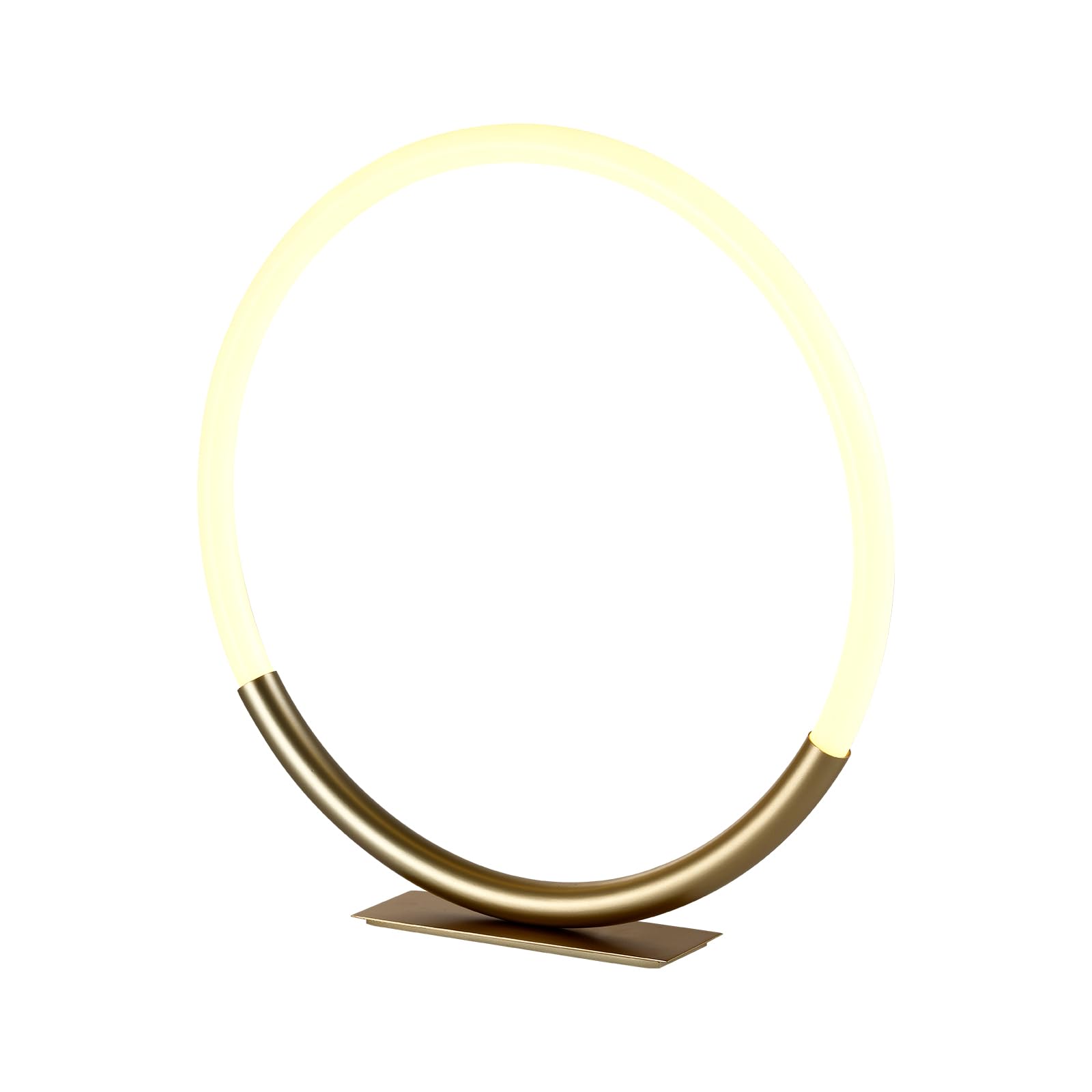LED-Tischlampe mit rundem Lichtbogen, goldener Fußplatte, warmweißer Leuchtring