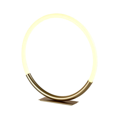 LED-Tischlampe mit rundem Lichtbogen, goldener Fußplatte, warmweißer Leuchtring