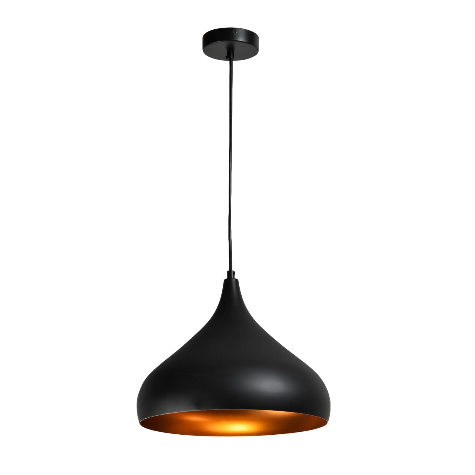 Schwarze Hängeleuchte mit Glockenschirm und goldener Innenfläche, E27