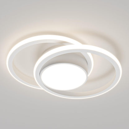 LED-Deckenleuchte mit zwei Ringen, weiß, hell leuchtender Innenkreis, runder Aufbau