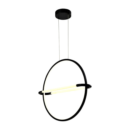LED-Pendelleuchte mit mattschwarzem Ring und waagerechter Lichtleiste, runde Form