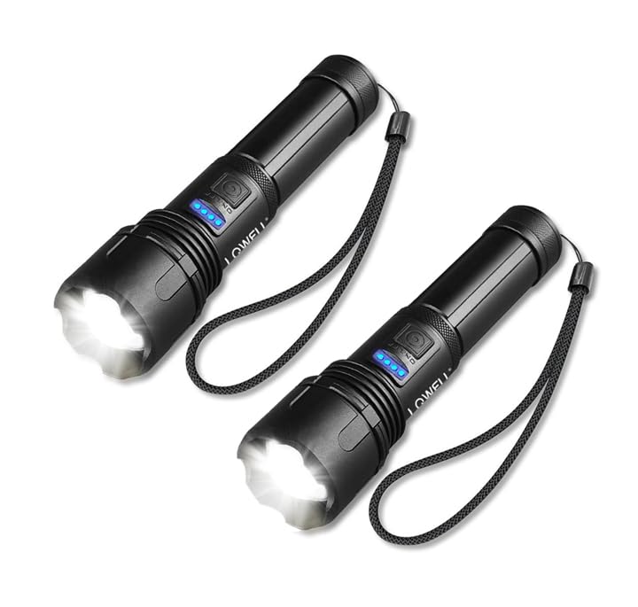LED-Taschenlampen-Set (2 Stück), schwarze ZOOM-Leuchten mit Trageschlaufe