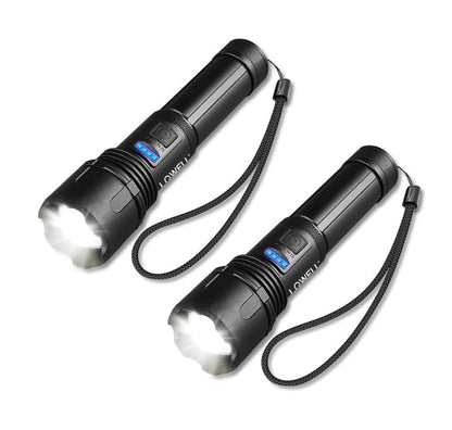 LED-Taschenlampen-Set (2 Stück), schwarze ZOOM-Leuchten mit Trageschlaufe