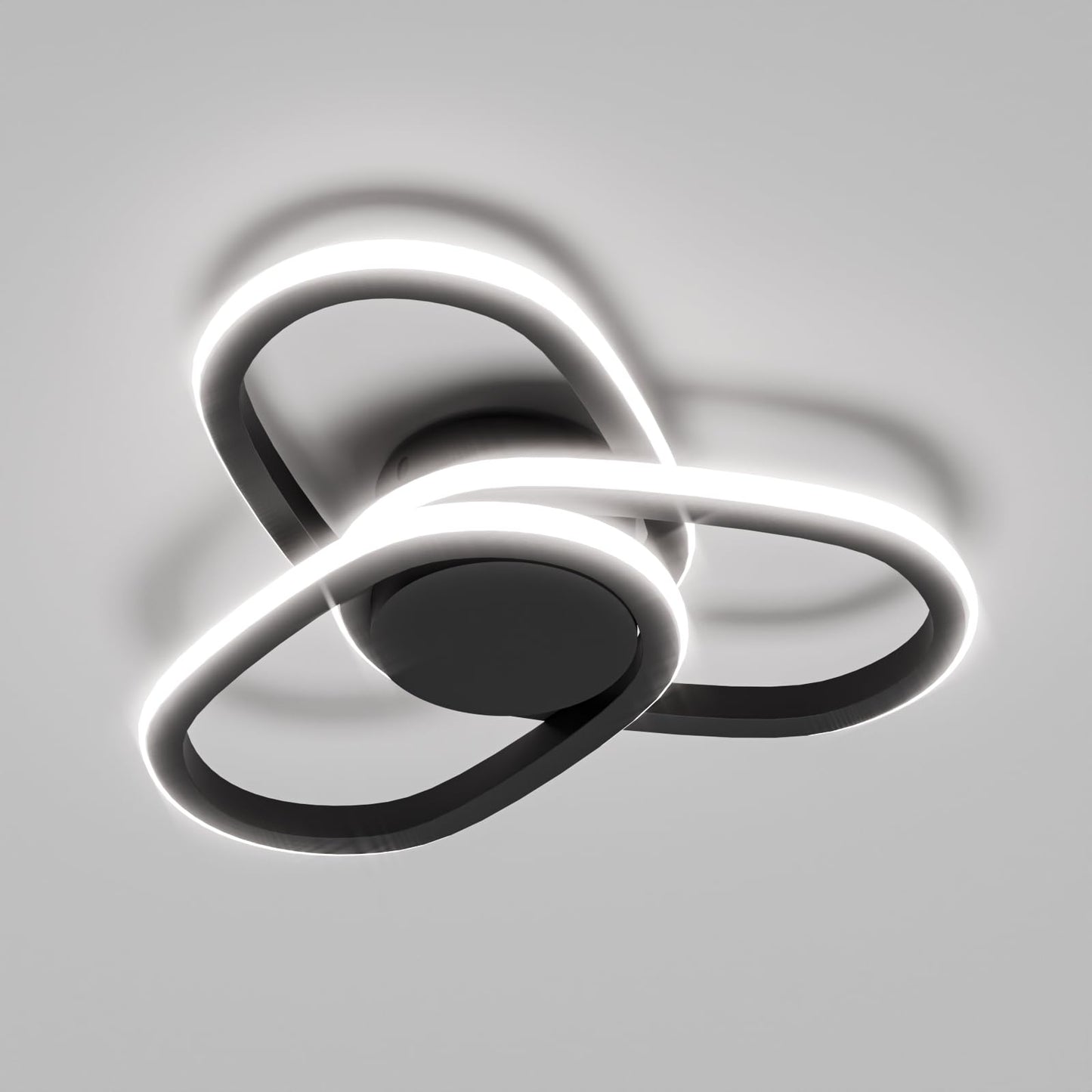 LED-Deckenleuchte im Kleeblatt-Design, schwarzer Rahmen und kaltweiß leuchtender Ring