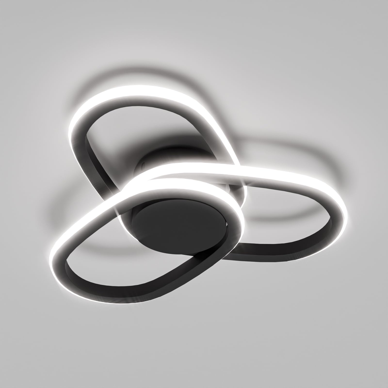 LED-Deckenleuchte im Kleeblatt-Design, schwarzer Rahmen und kaltweiß leuchtender Ring