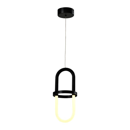 LED-Pendelleuchte mit mattschwarzem Metallrahmen und rundem Deckenbaldachin