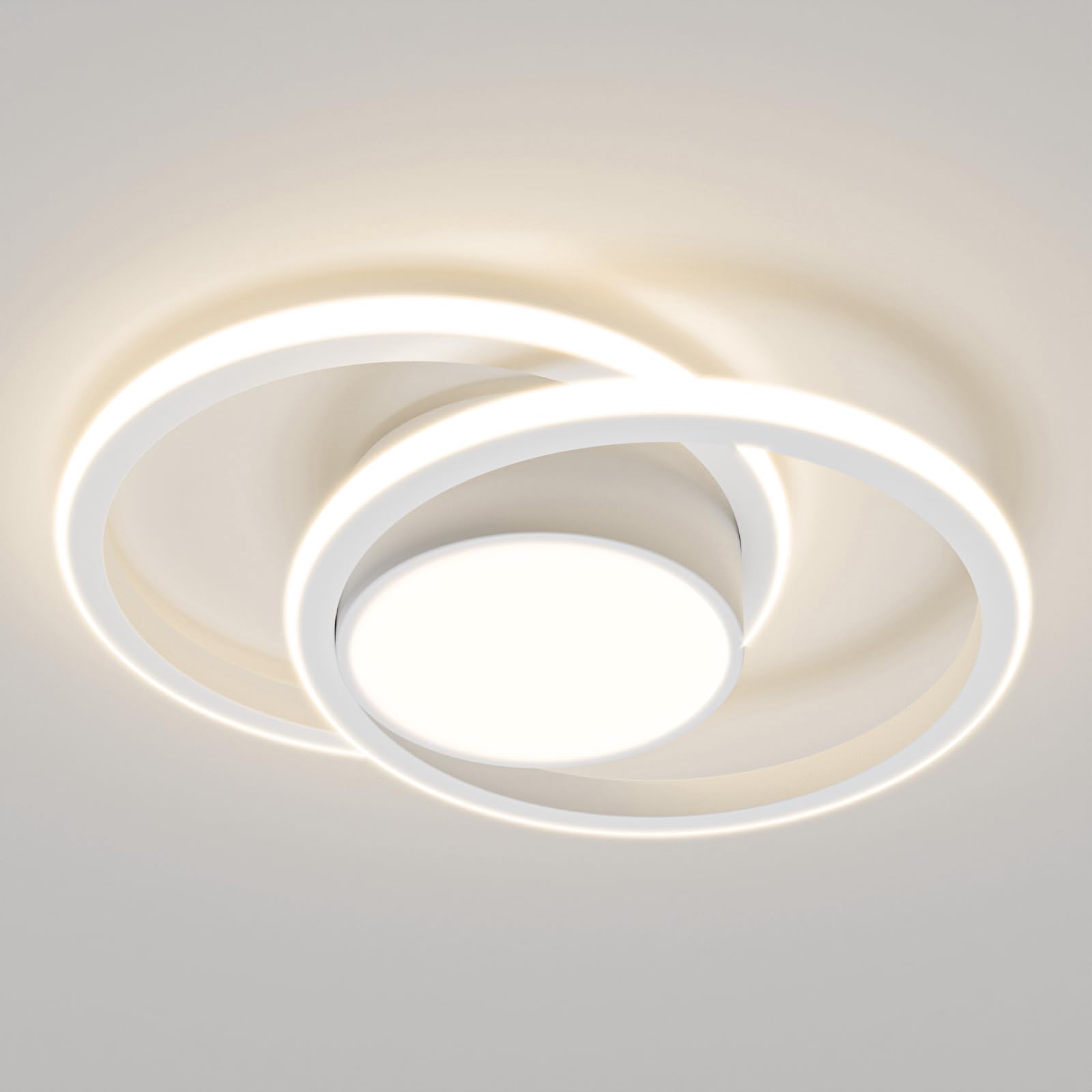 LED-Deckenleuchte mit zwei Ringen, weißes Acryl, flaches Design, gleichmäßig leuchtend