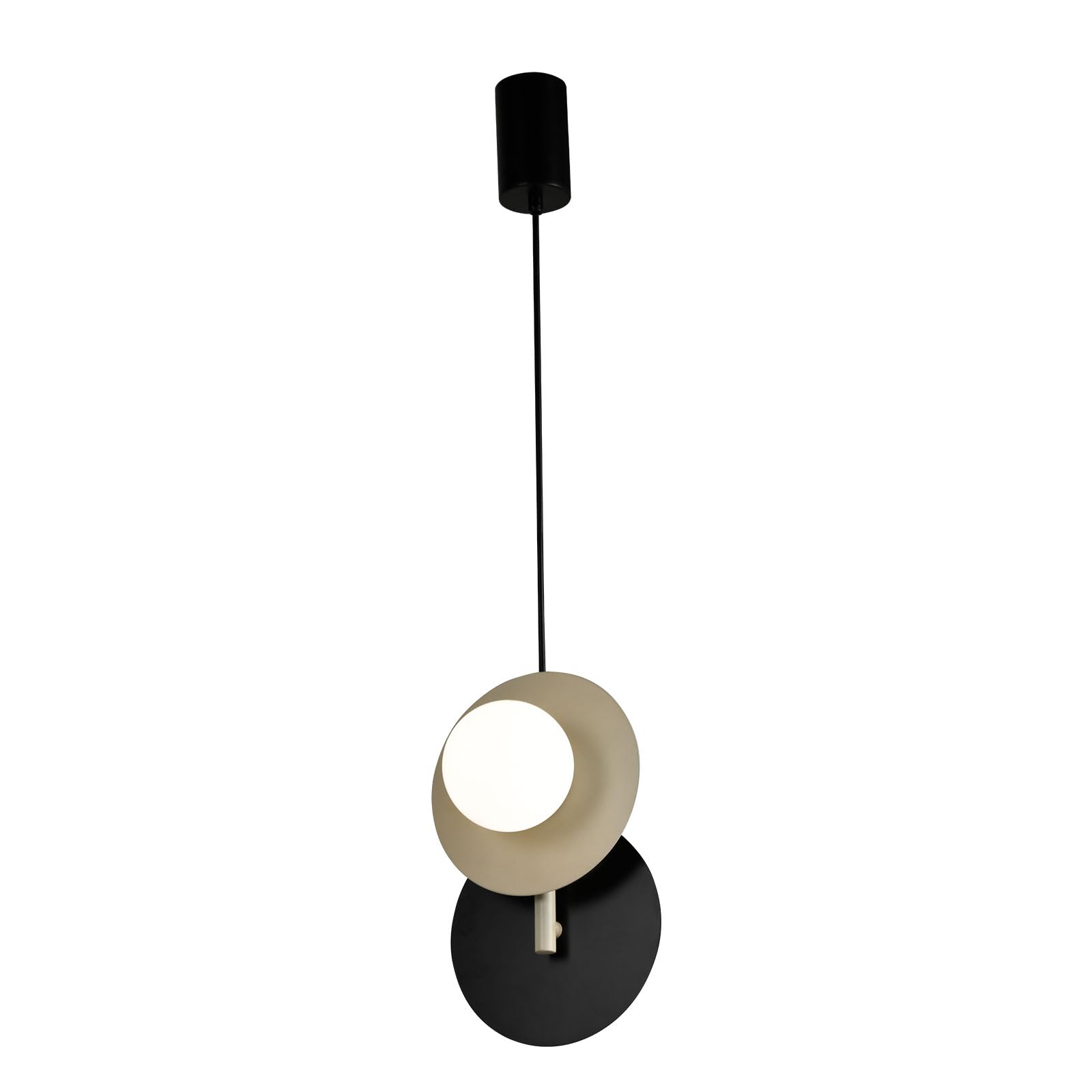 LED-Pendelleuchte mit rundem Glas in Creme und schwarzem Metallring