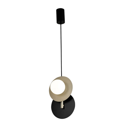 LED-Pendelleuchte mit rundem Glas in Creme und schwarzem Metallring