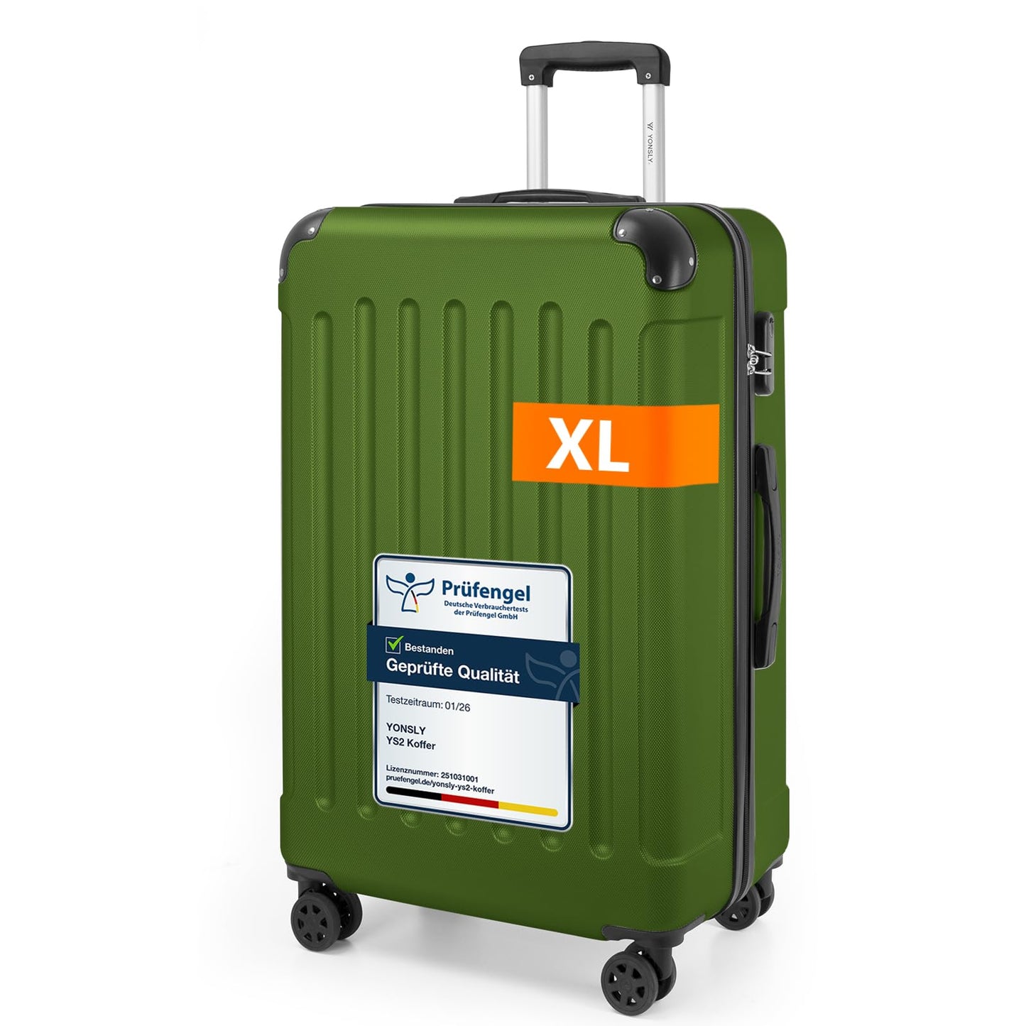 Hartschalen-Trolley-Gepäckkoffer, dunkelgrün, Größe XL, mit Zahlenschloss und 4 Rollen