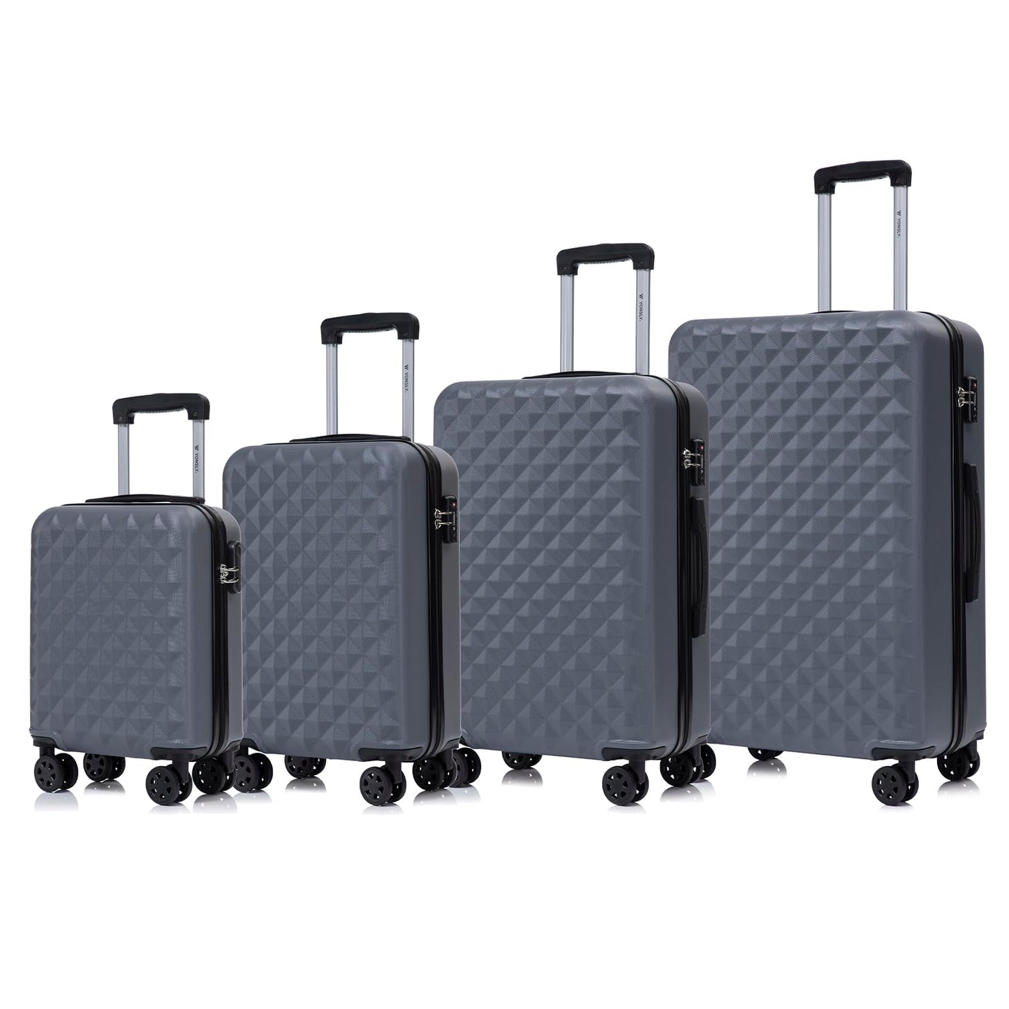 Hartschalen-Koffer-Set mit TSA-Schloss, 4 Rollen, Rautenmuster, 4 Größen