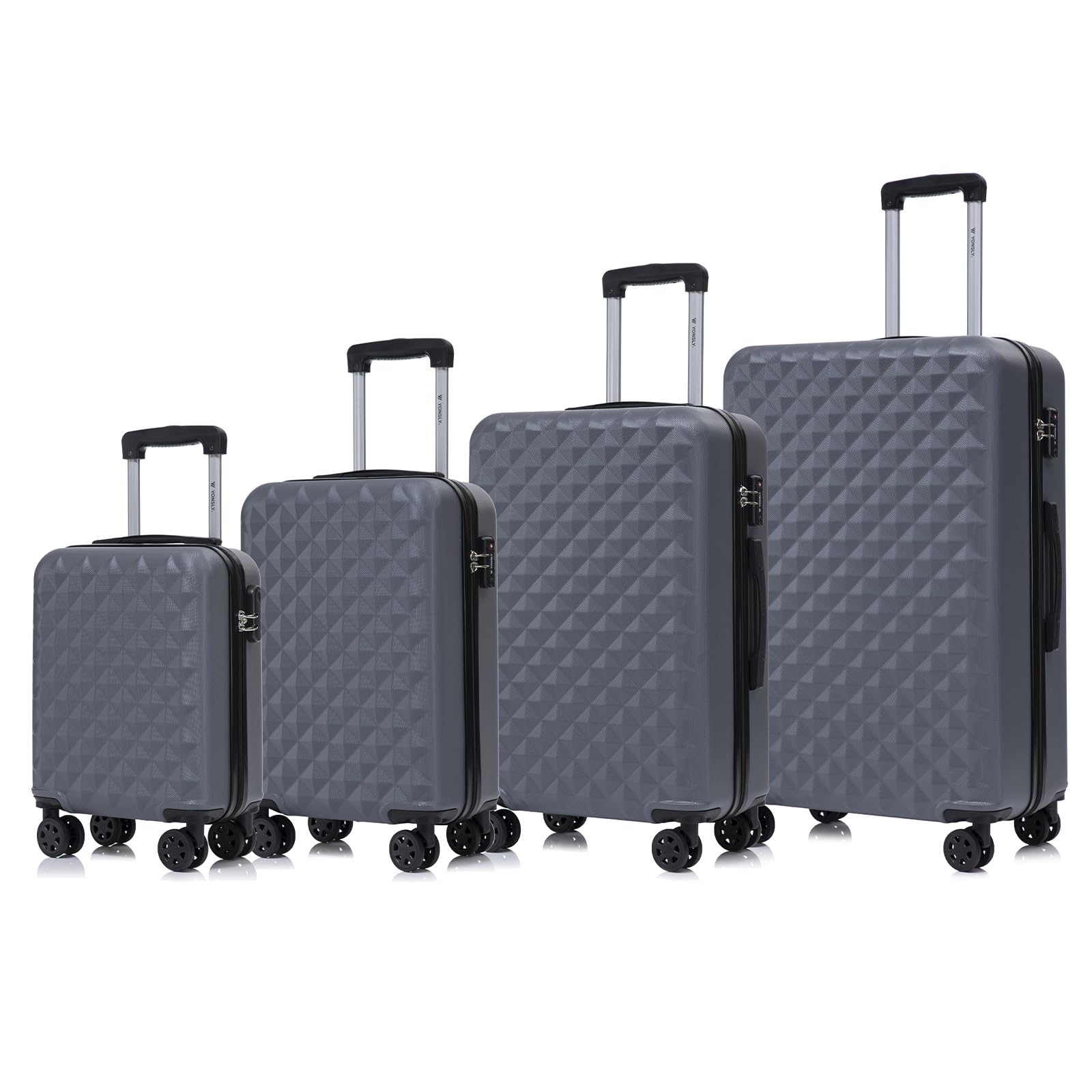 Hartschalen-Koffer-Set mit TSA-Schloss, 4 Rollen, Rautenmuster, 4 Größen