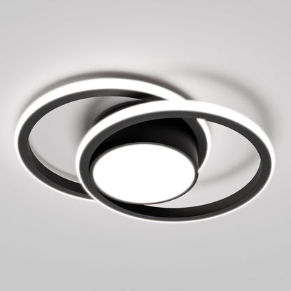 Moderne LED-Deckenleuchte mit zwei Ringen, weißem Innenring und dunklem Metallrahmen