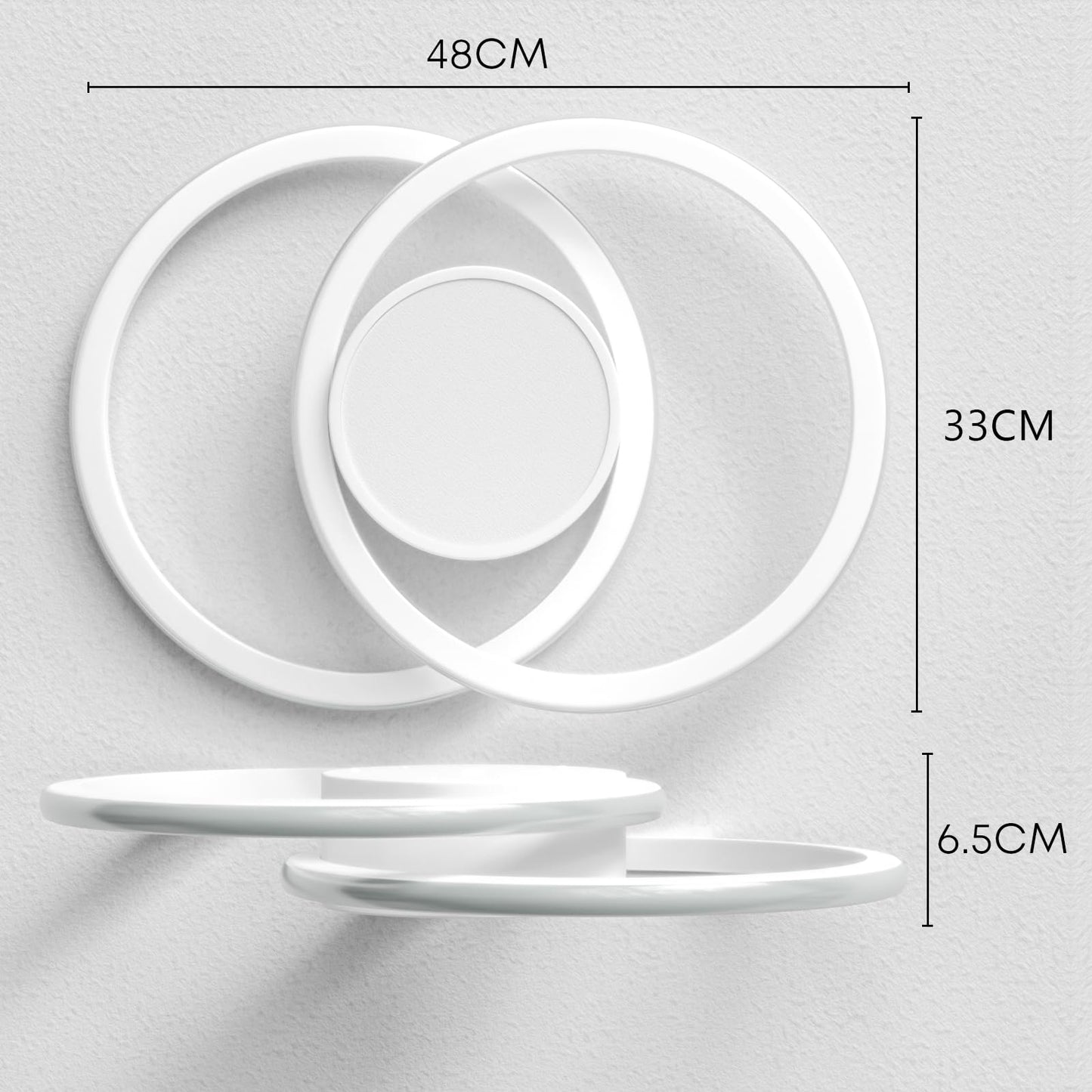 LED-Deckenleuchte im 2-Ringe-Design, Abmessungen 48 cm und 33 cm, weiß