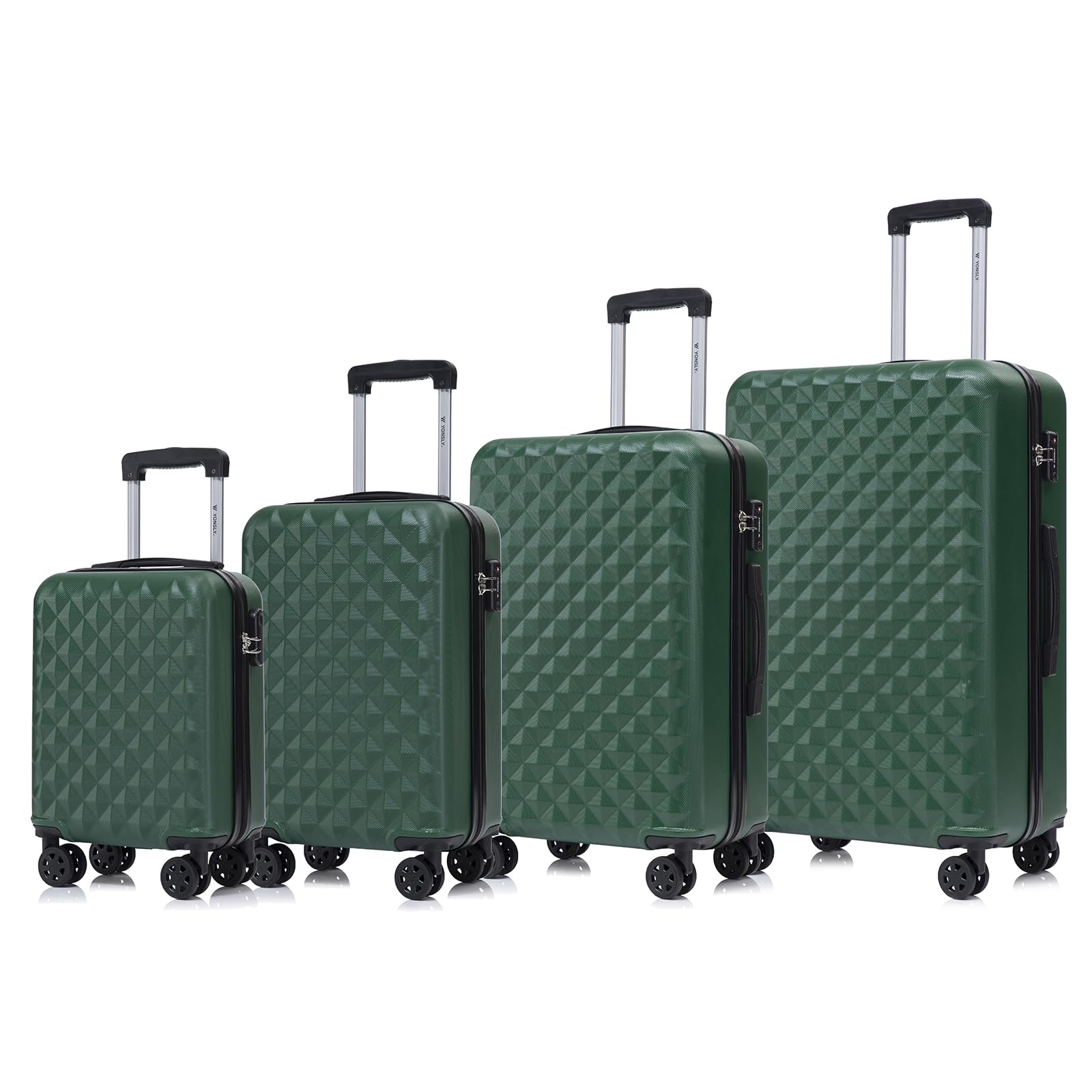 Hartschalenkoffer-Set mit 4 Rollen, dunkelgrün und schwarzem Rahmen, 4 Größen