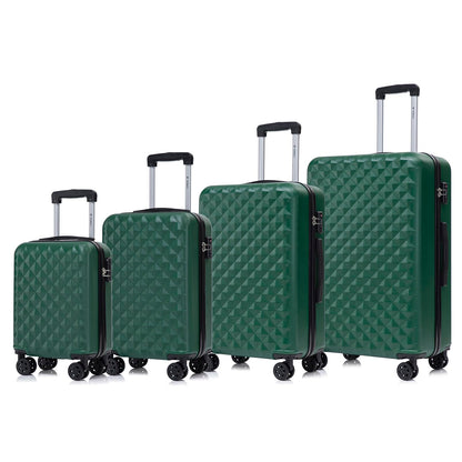 Hartschalenkoffer-Set mit 4 Rollen, dunkelgrün und schwarzem Rahmen, 4 Größen