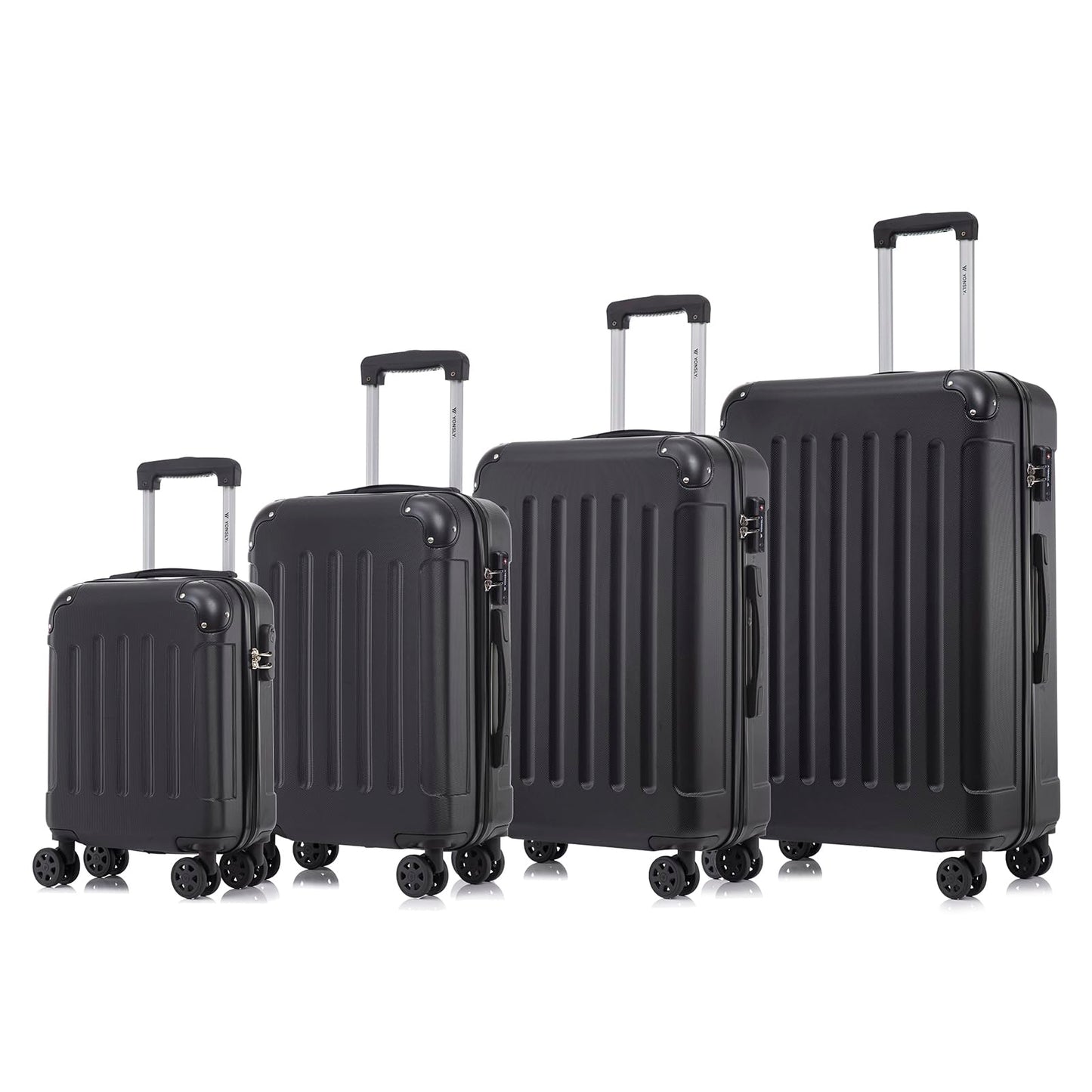 Hartschalen-Reisekoffer-Set (schwarz) mit Teleskopgriff und 4 Rollen, vier Größen