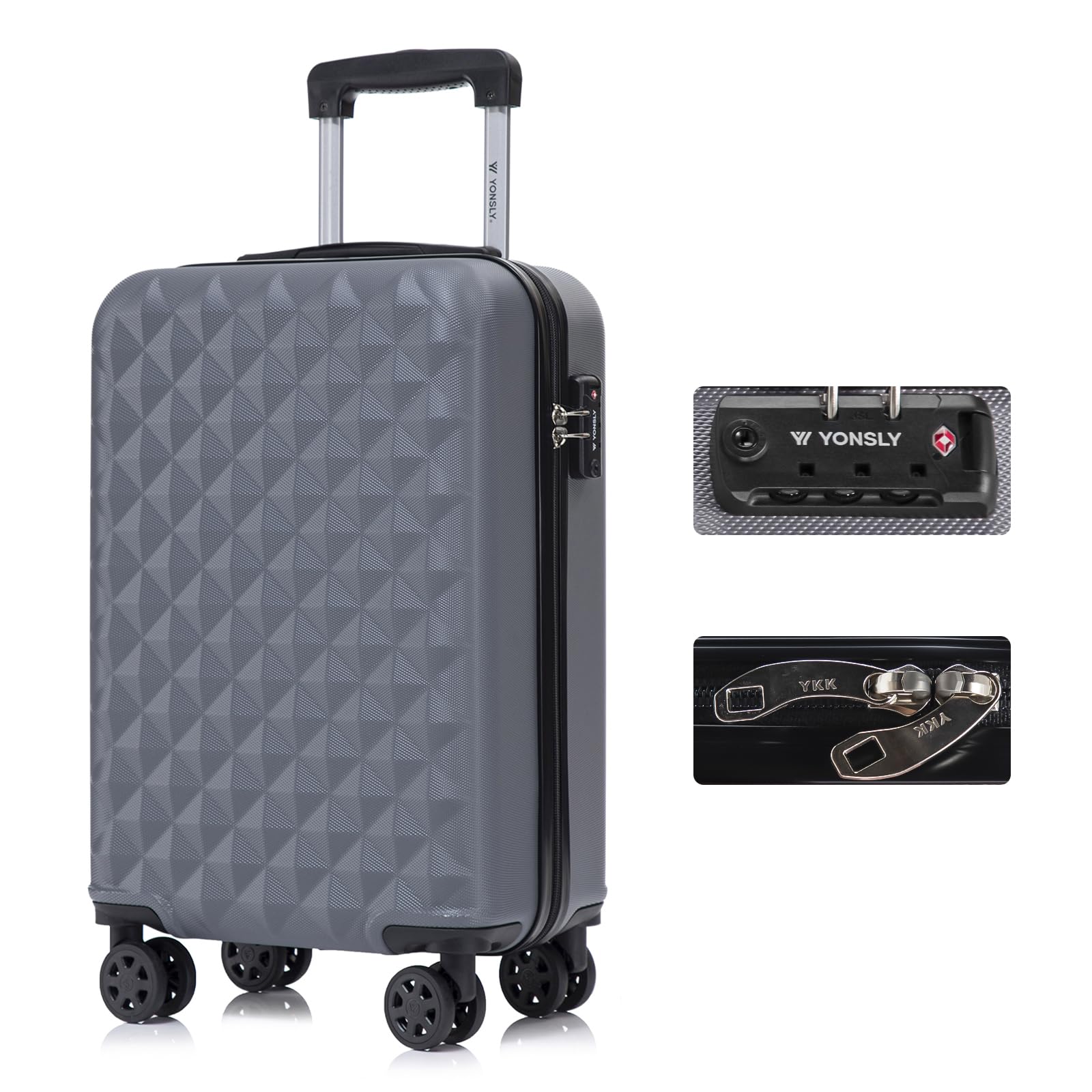 YONSLY® Hartschalenkoffer in Dunkelblau mit TSA-Schloss, 4 Rollen und Trolleygriff