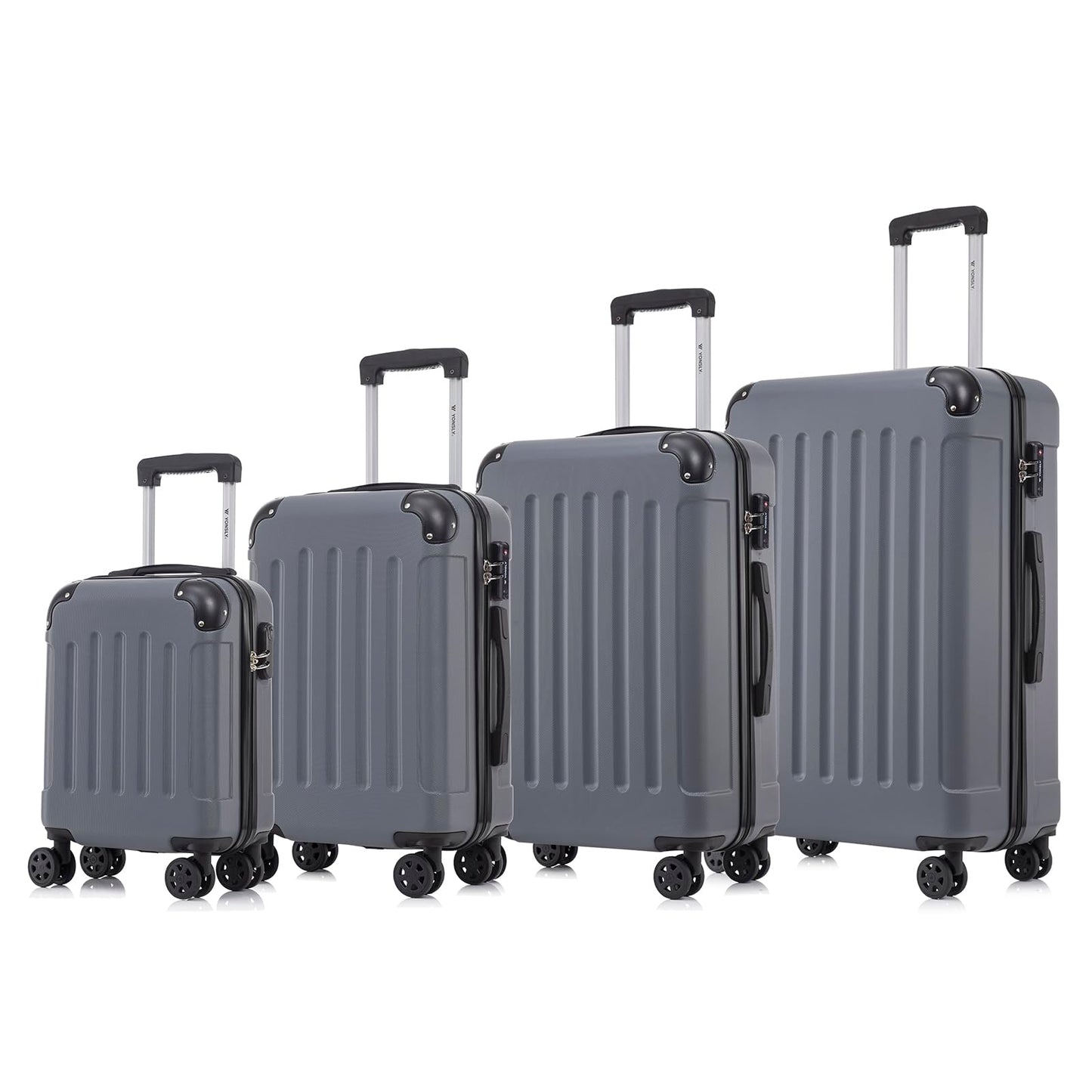 Hartschalen-Reisekoffer-Set (dunkelgrau) mit Teleskopgriff und 4 Rollen, vier Größen