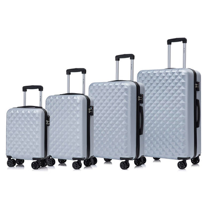 Hartschalenkoffer-Set mit 4 Rollen, silbergrau und schwarzem Rahmen, 4 Größen