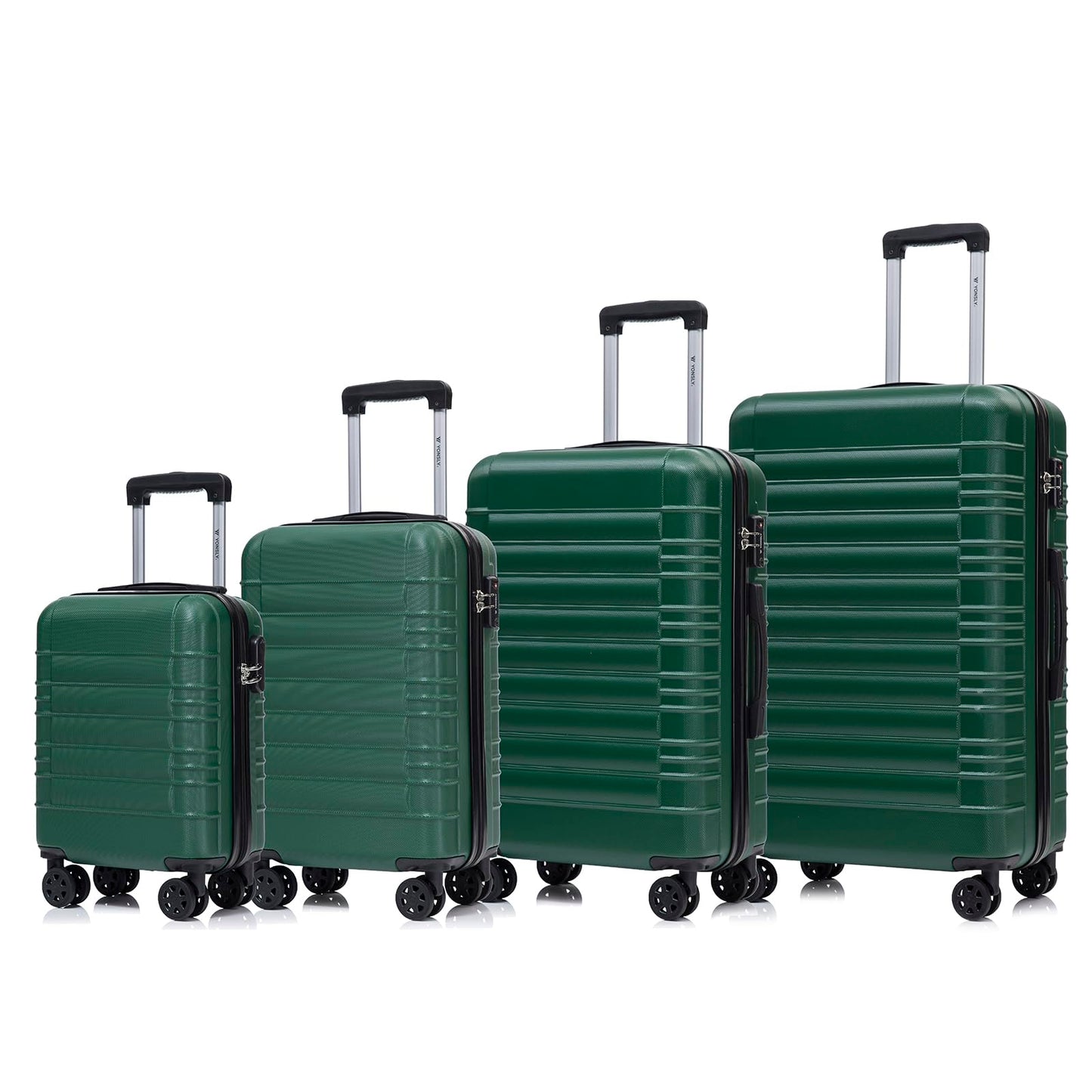 Hartschalenkoffer-Set in Dunkelgrün mit 4 Rollen und ausziehbaren Trolleygriffen, S–XL