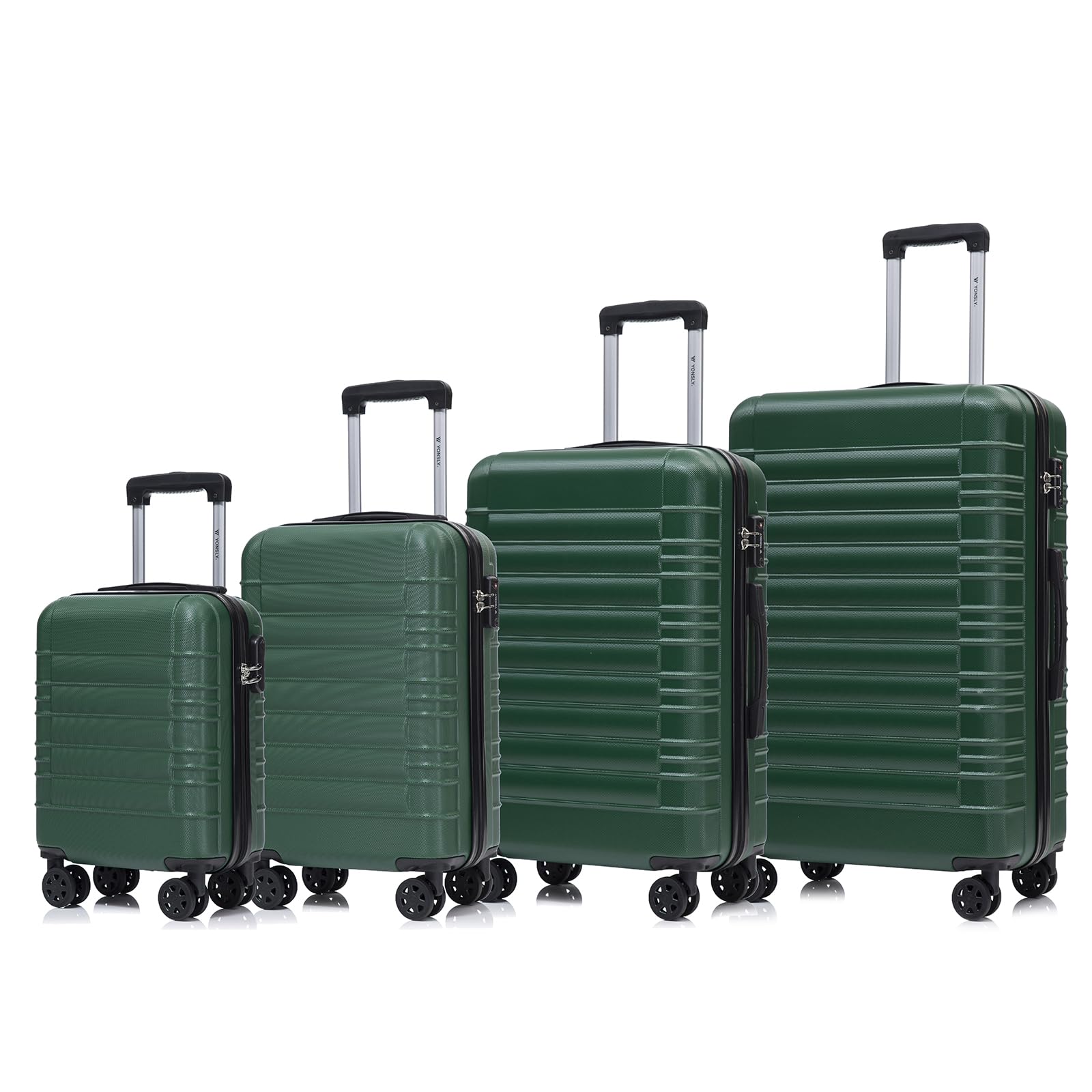 Hartschalenkoffer-Set in Dunkelgrün mit 4 Rollen und ausziehbaren Trolleygriffen, S–XL