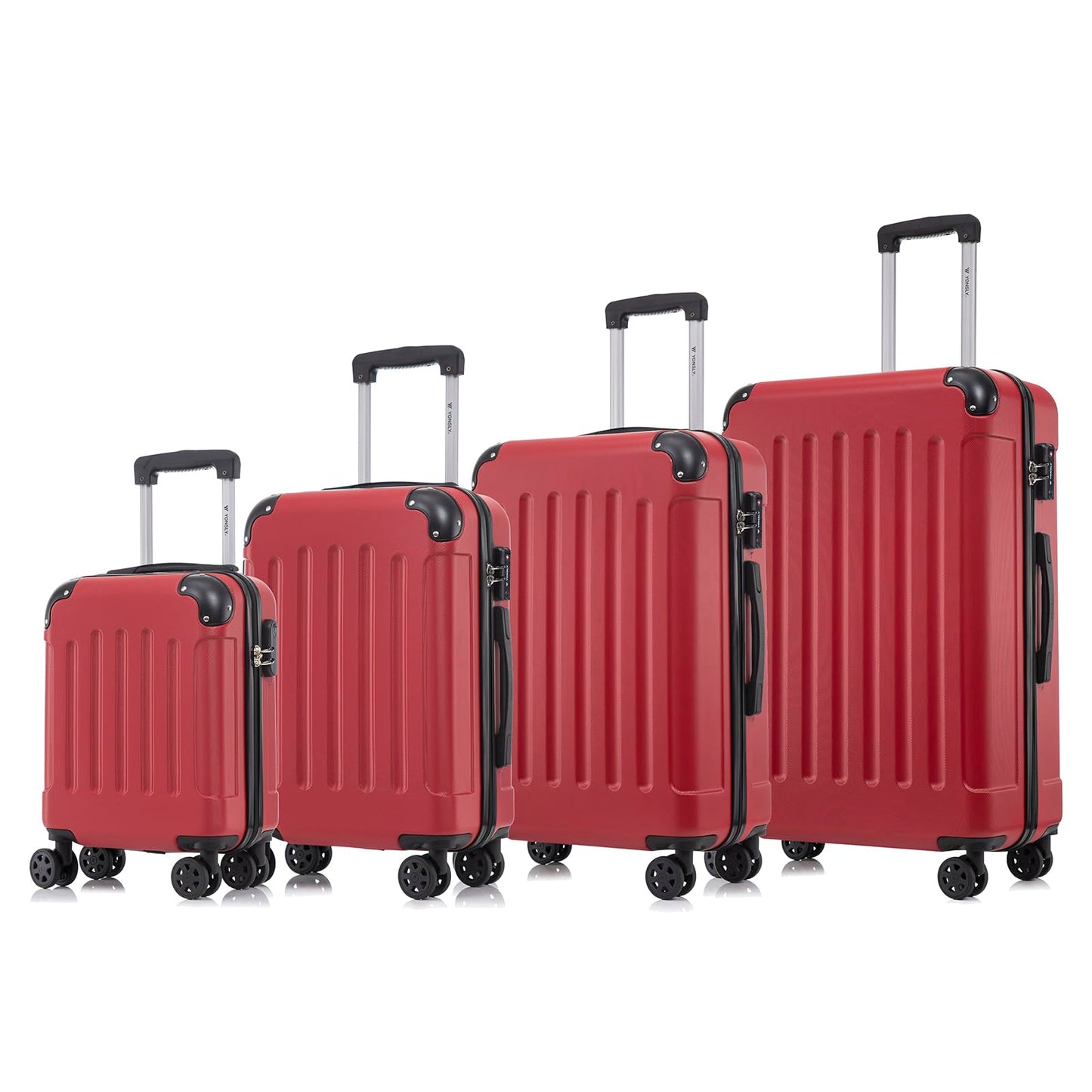 Hartschalen-Reisekoffer-Set (rot) mit Teleskopgriff und 4 Rollen, vier Größen