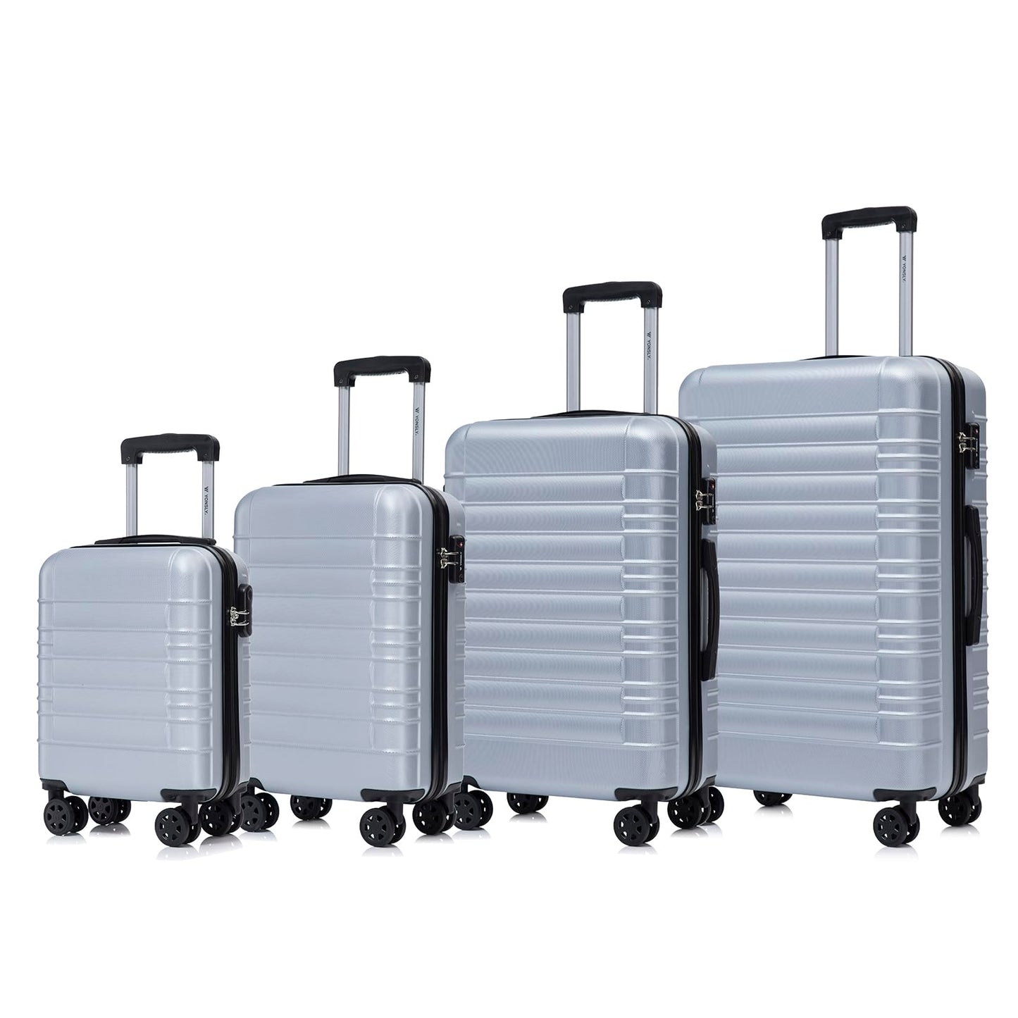 Hartschalenkoffer-Set in Hellgrau mit 4 Rollen und ausziehbaren Trolleygriffen, S–XL