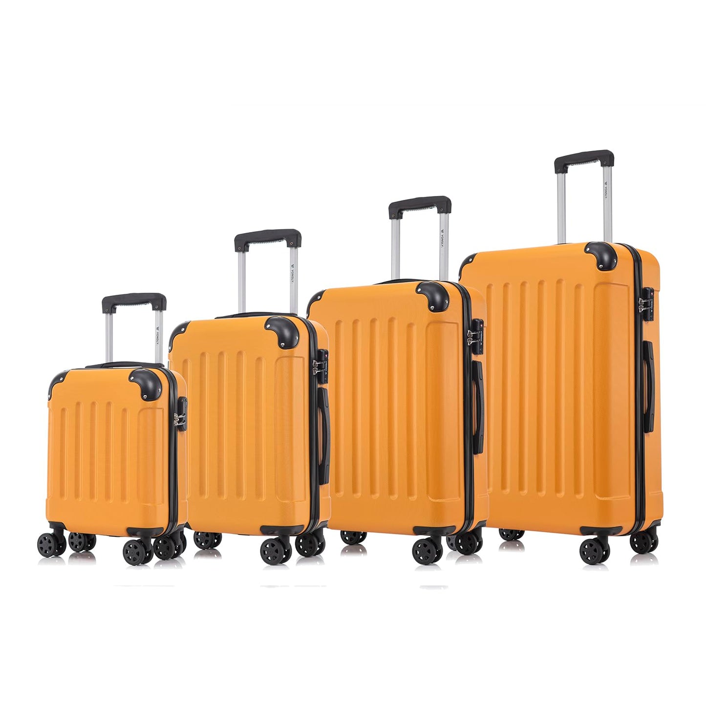 Hartschalen-Reisekoffer-Set (orange) mit Teleskopgriff und 4 Rollen, vier Größen
