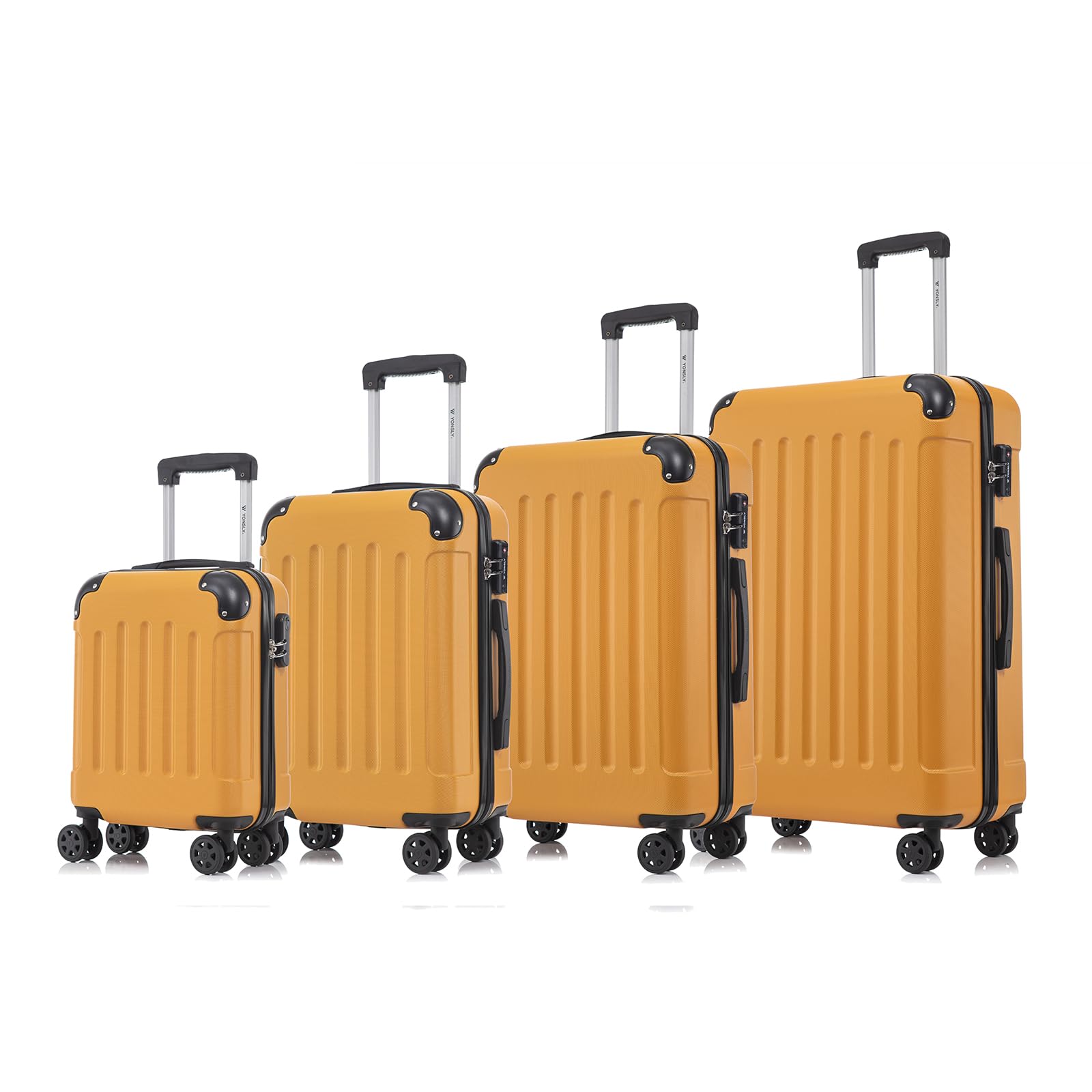 Hartschalen-Reisekoffer-Set (orange) mit Teleskopgriff und 4 Rollen, vier Größen
