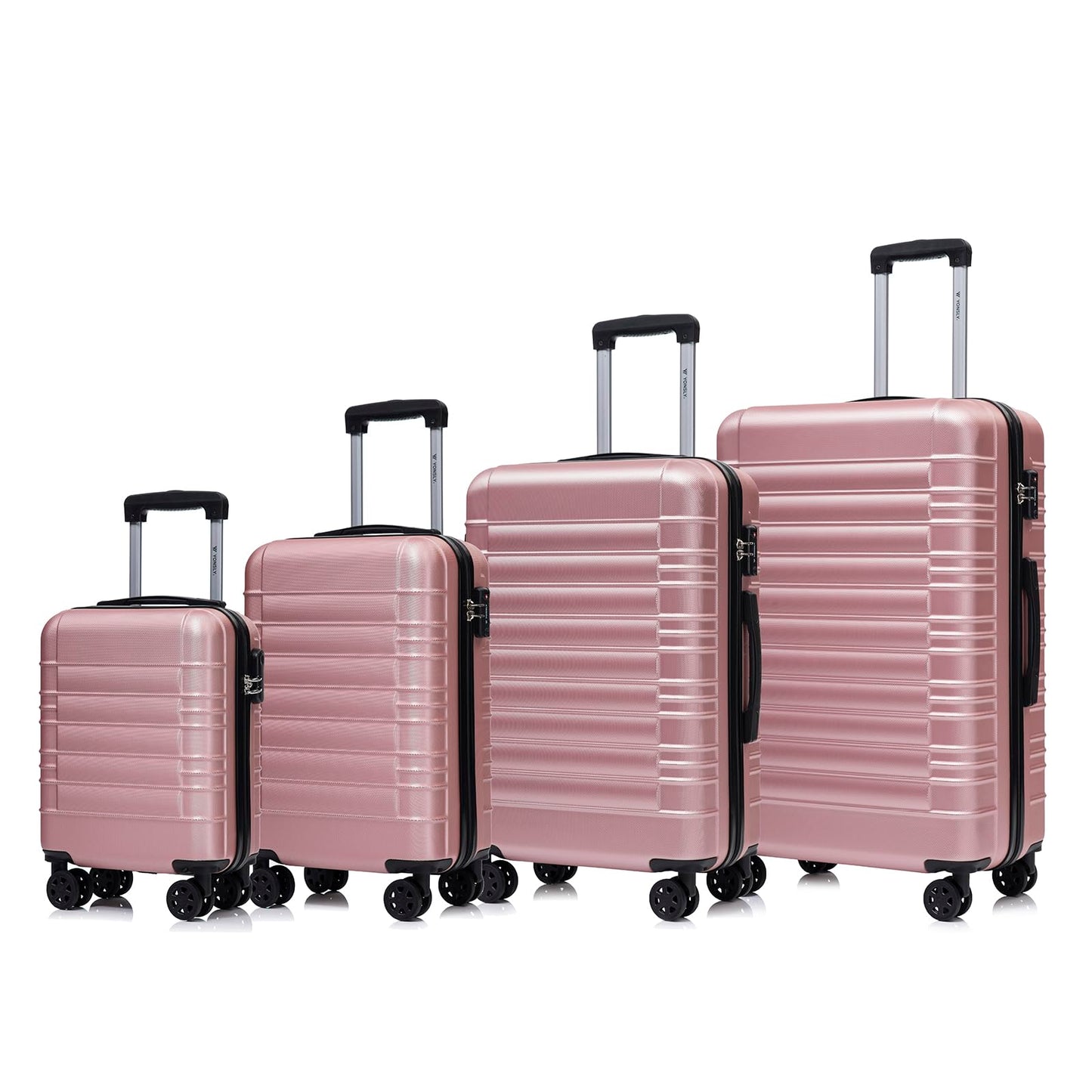 Hartschalenkoffer-Set in Rosé mit 4 Rollen und ausziehbaren Trolleygriffen, S–XL