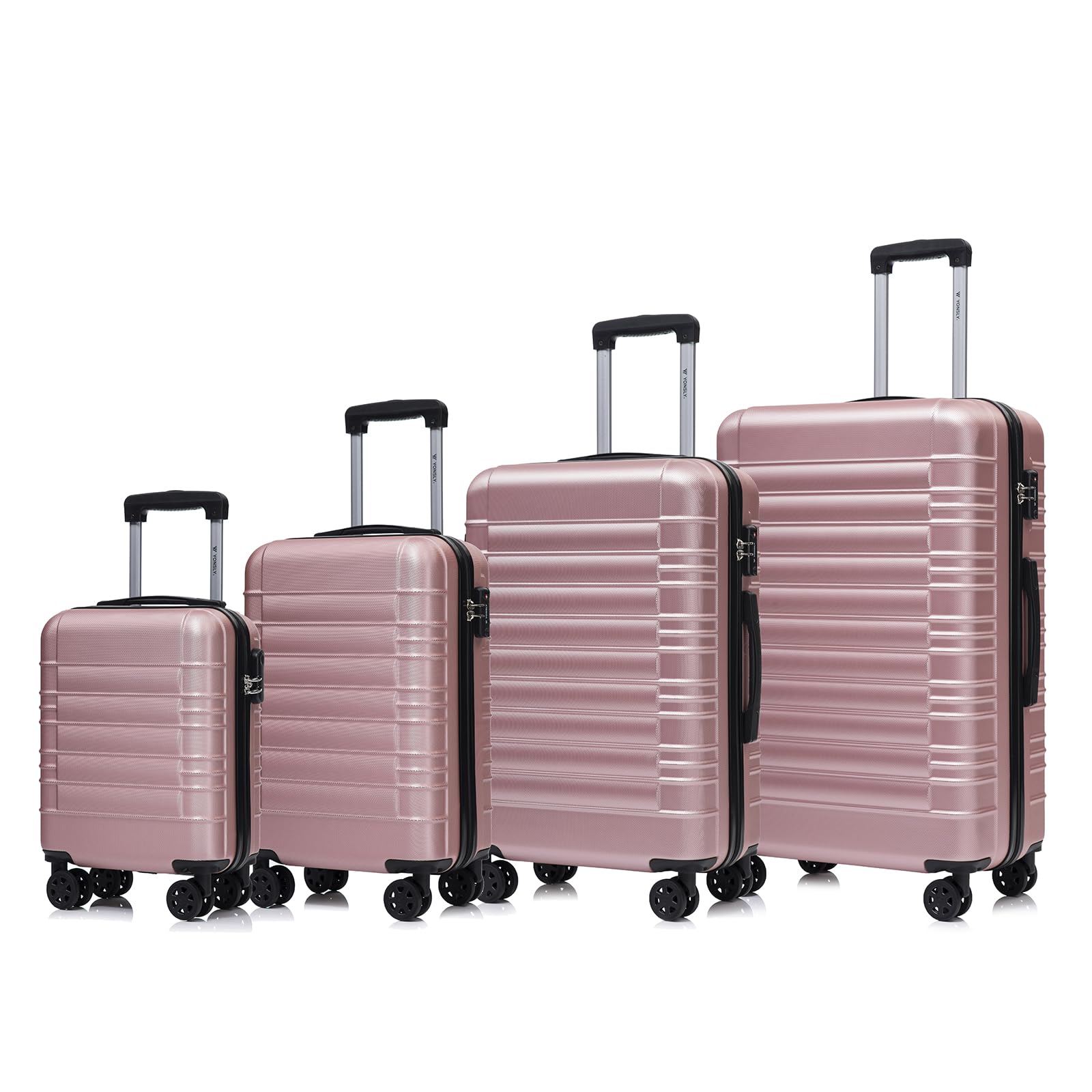 Hartschalenkoffer-Set in Rosé mit 4 Rollen und ausziehbaren Trolleygriffen, S–XL