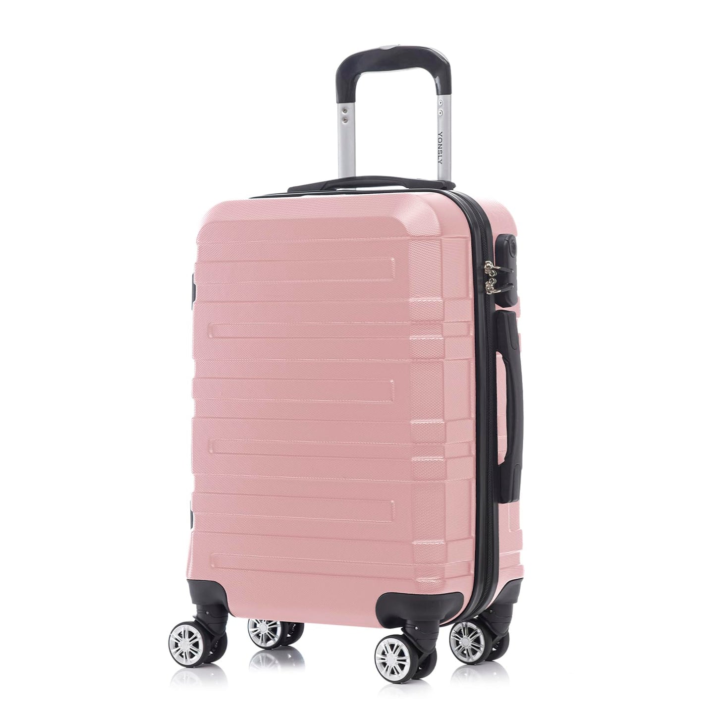 Hartschalen-Reisekoffer mit Trolleygriff, 4 Rollen, roséfarben, gerippte Front