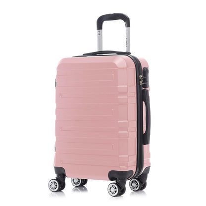 Hartschalen-Reisekoffer mit Trolleygriff, 4 Rollen, roséfarben, gerippte Front