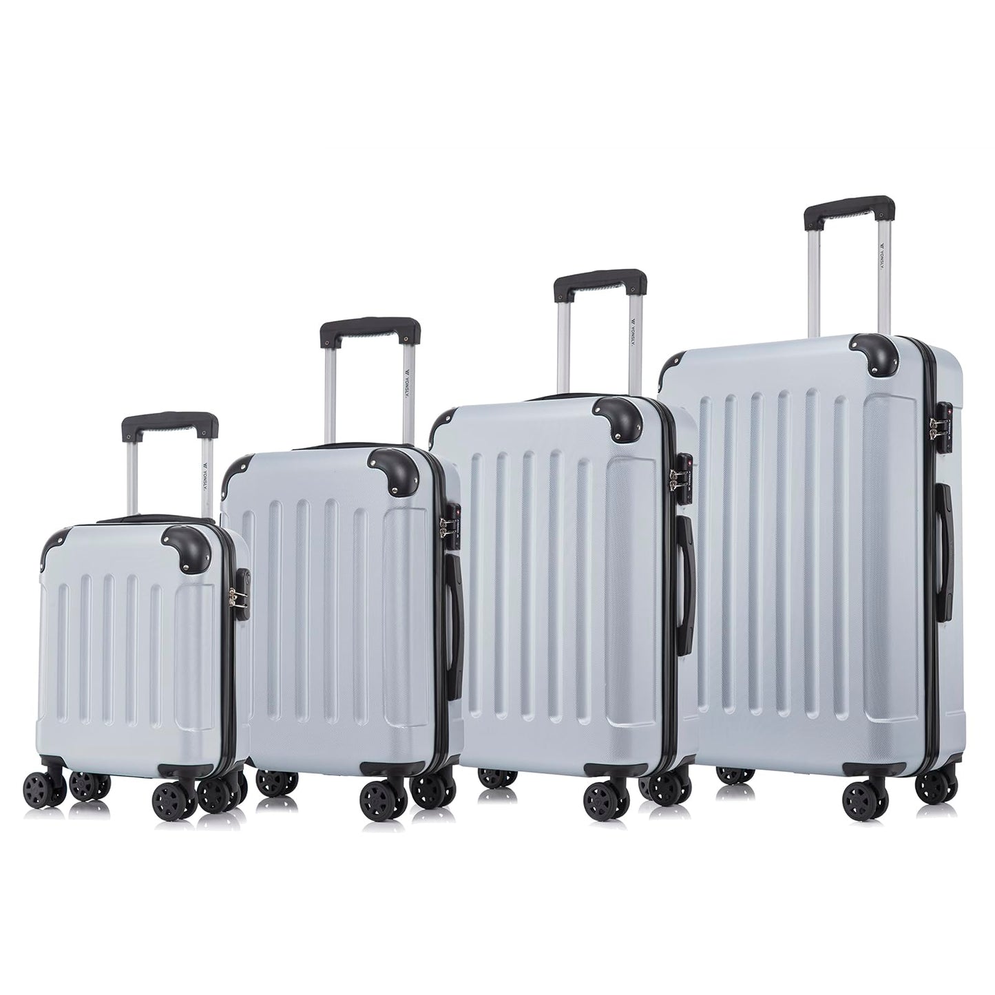 Hartschalen-Reisekoffer-Set (weißlich) mit Teleskopgriff und 4 Rollen, vier Größen