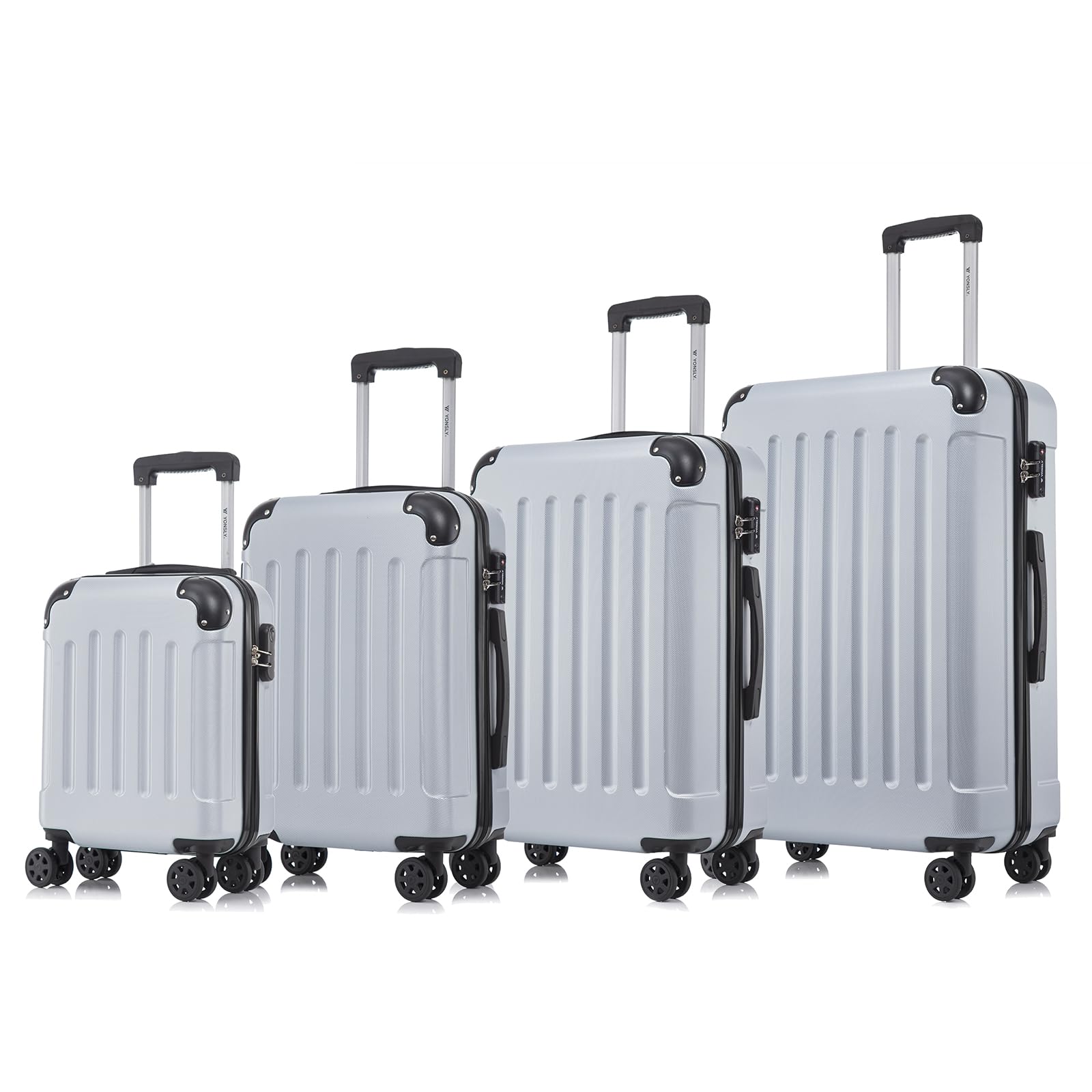 Hartschalen-Reisekoffer-Set (weißlich) mit Teleskopgriff und 4 Rollen, vier Größen