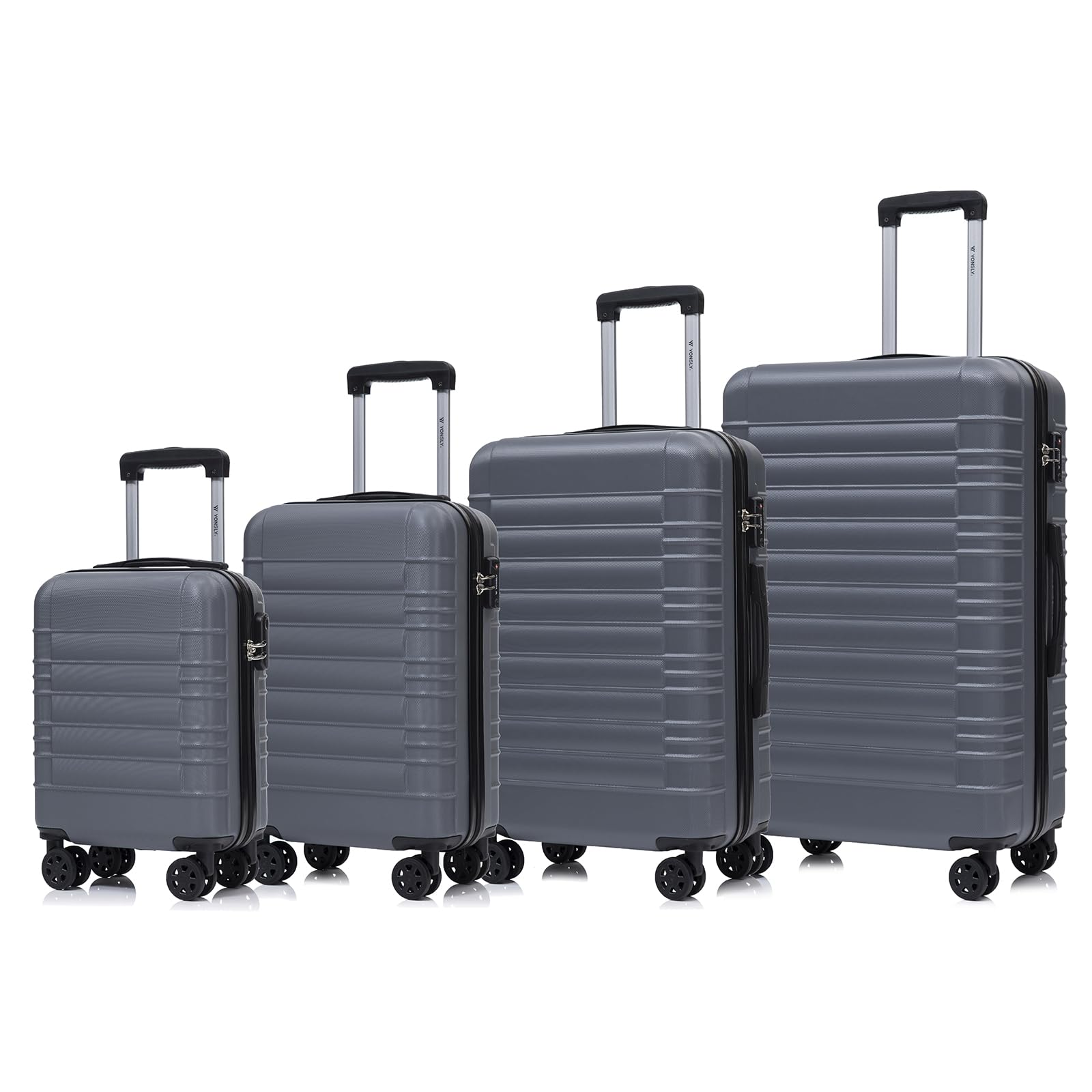 Reisekoffer-Set mit 4 Hartschalen-Trolleys, 4 Rollen, TSA-Schloss, hellgrau