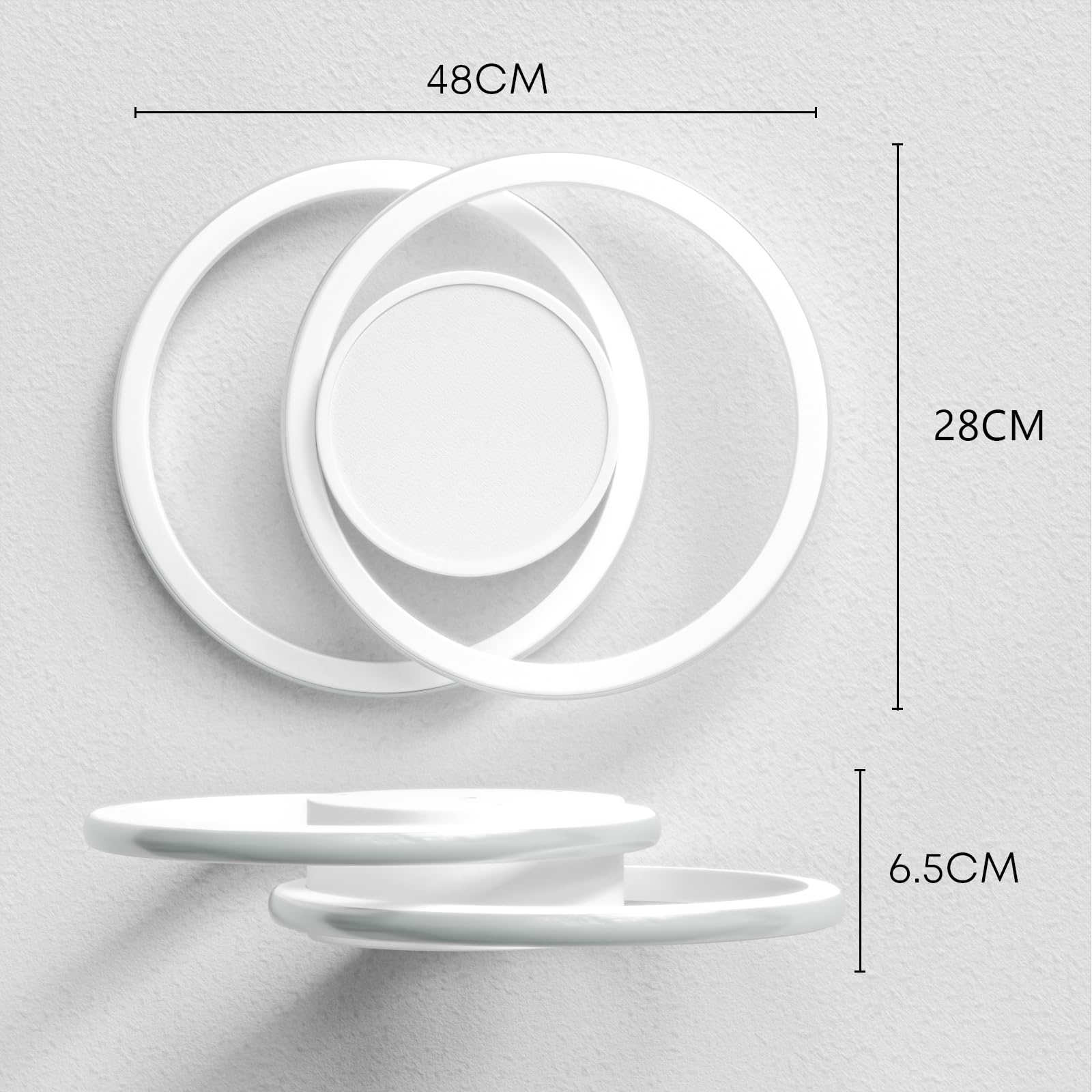 LED-Deckenleuchte mit zwei Ringen, weiß, 48 cm, flach, integrierte Lichtfläche