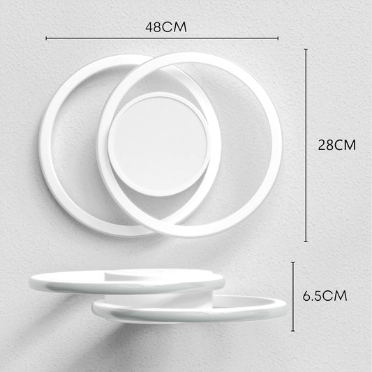 LED-Deckenleuchte mit zwei Ringen, weiß, 48 cm, flach, integrierte Lichtfläche