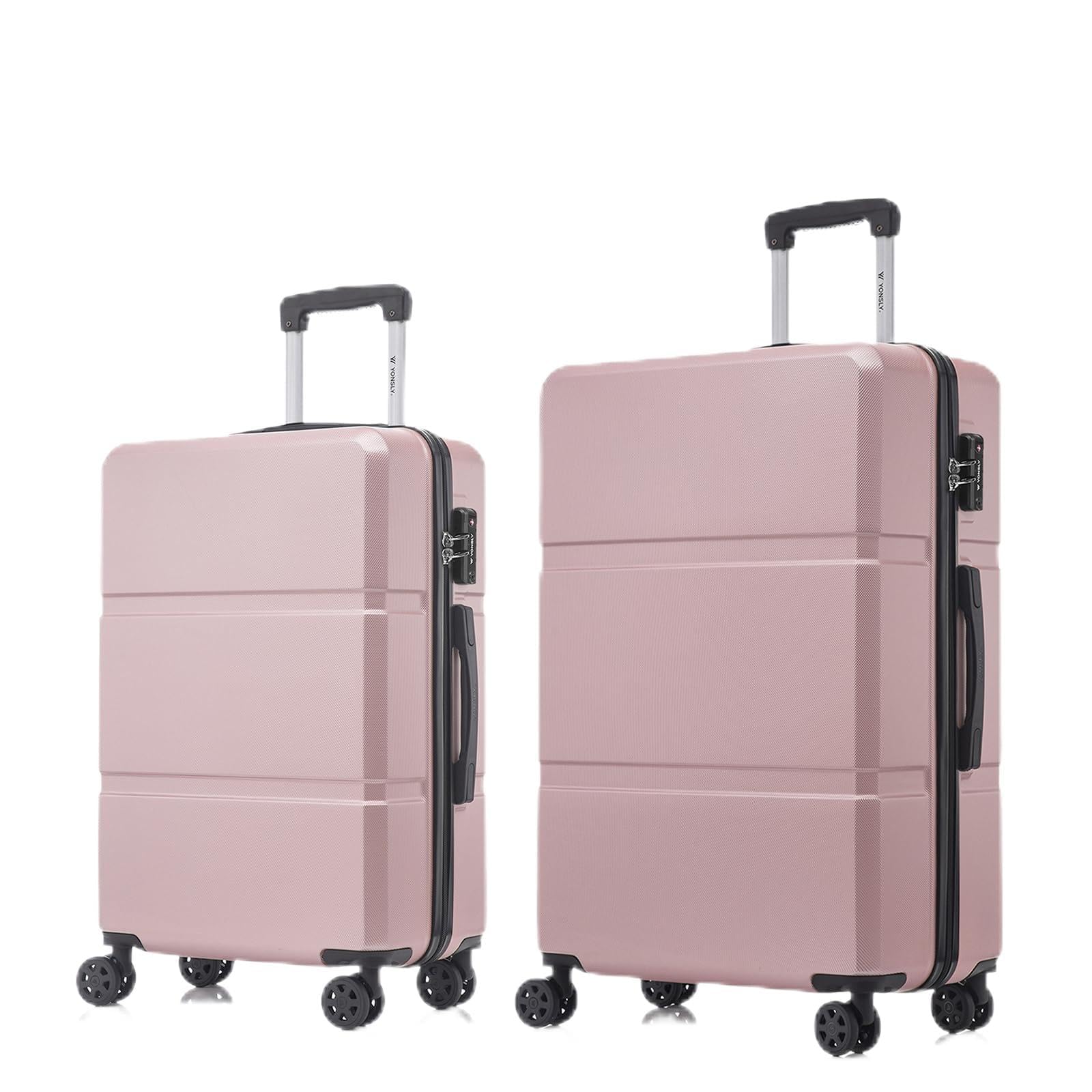 Hartschalen-Reisekoffer-Set in Rosé mit 4 Rollen und Teleskopgriff