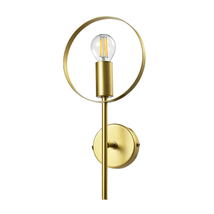 Goldene Wandleuchte mit rundem Glaskörper im Ring und seitlicher Wandhalterung, E14
