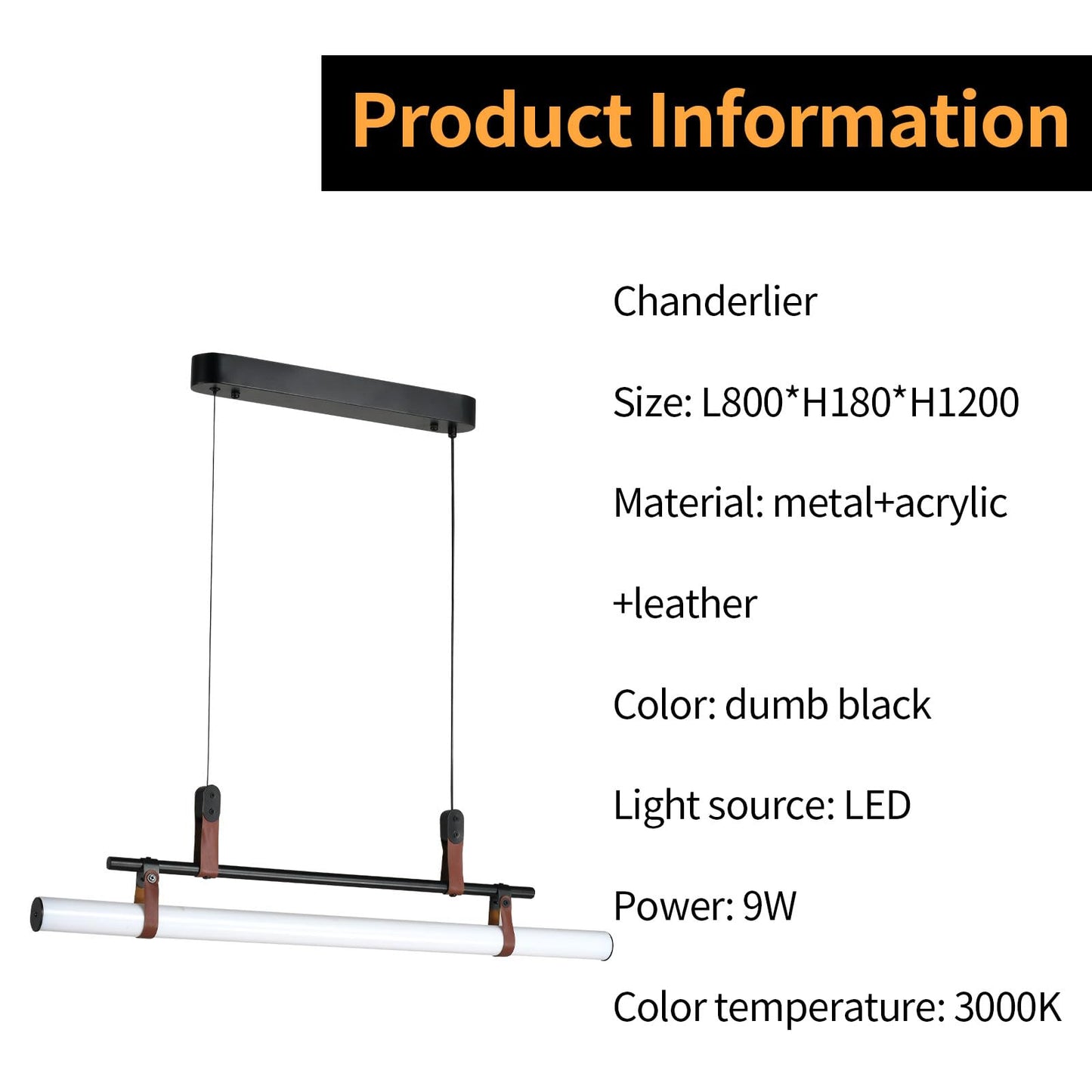 Produktinformationsblatt zur Pendelleuchte: Metall und Acryl, LED 9 W, 3000 K, Farbe schwarz