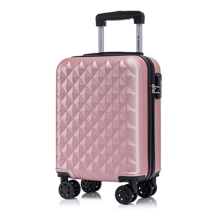 Kabinenkoffer aus Hartschale, Roségold mit Dreiecks-Relief, Trolleygriff, 4 Rollen, Zahlenschloss
