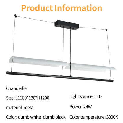 Pendelleuchte mit zwei LED-Leuchtbalken, beigem Lichtstreifen und schwarzer Deckenmontage