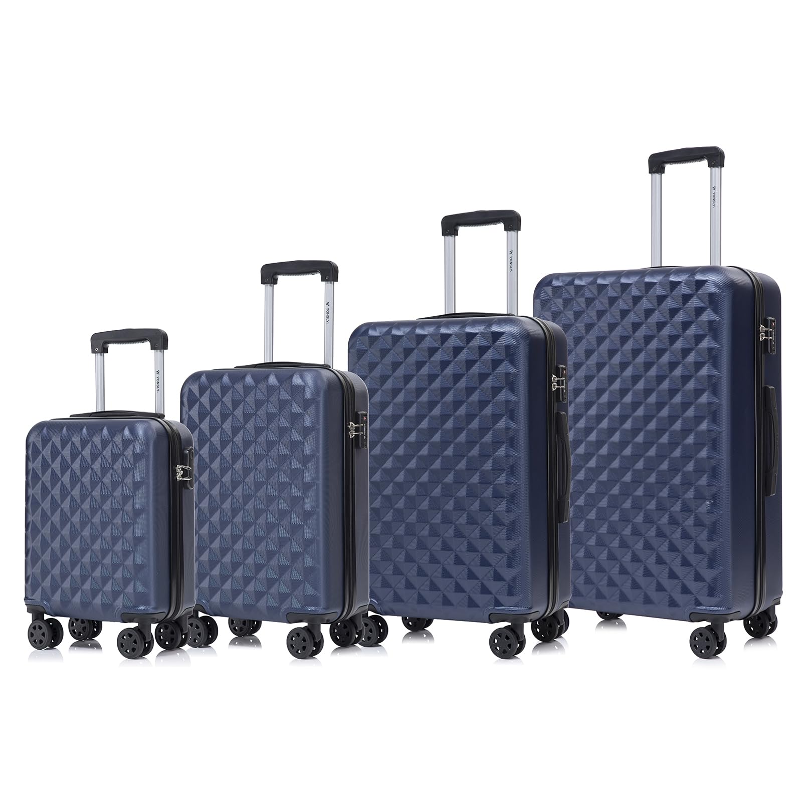 Hartschalen-Koffer-Set (dunkelblau) mit TSA-Schloss, 4 Rollen, Rautenmuster, 4 Größen