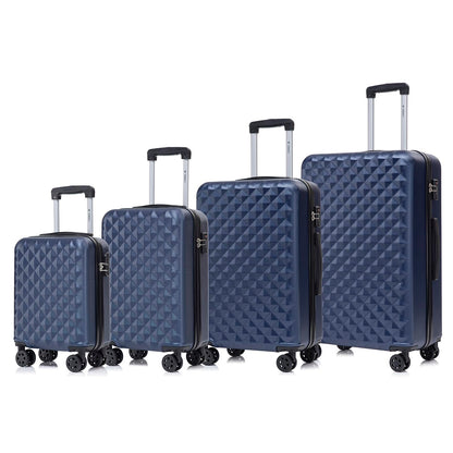 Hartschalen-Koffer-Set (dunkelblau) mit TSA-Schloss, 4 Rollen, Rautenmuster, 4 Größen